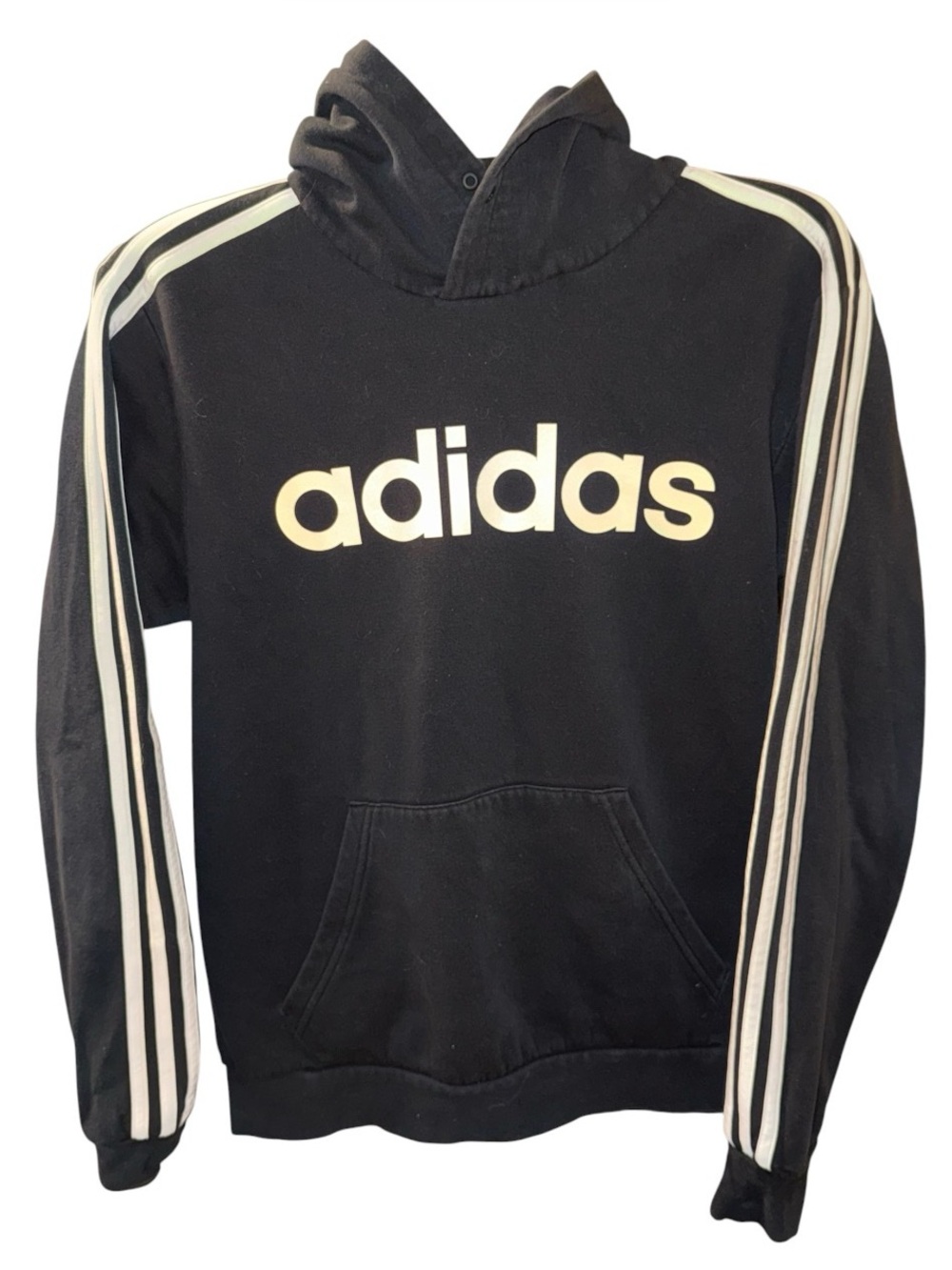 adidas Black Hoodie with White Logo & Stripes
